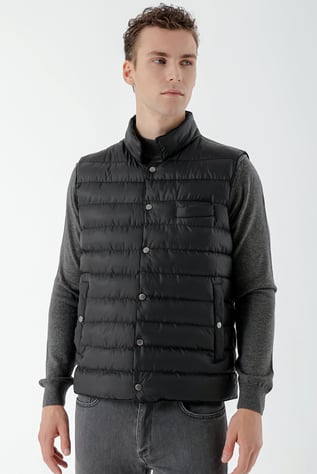 Morven Erkek Siyah Polyester Çıtçıtlı Kapitone Yelek