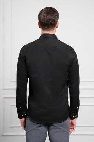 Morven Erkek Siyah Trend İtalyan Yaka  Slim Fit Dar Kesim Gömlek