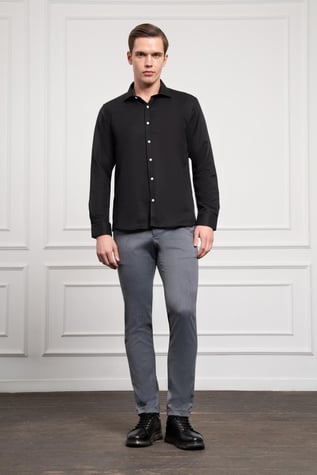 Morven Erkek Siyah Trend İtalyan Yaka  Slim Fit Dar Kesim Gömlek
