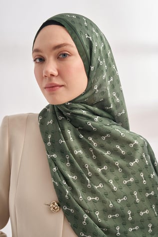 Armanda Desenli Vual Şal Haki Rengi