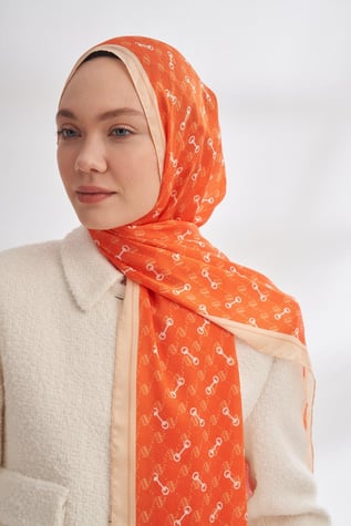 Armanda Desenli Vual Şal Orange Rengi