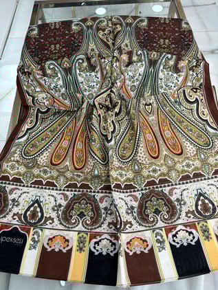 İpekseli Etnik Desen Şal Pamuklu Bordo Rengi