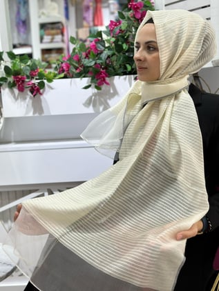 İthal Abiye Şal Ekru Rengi