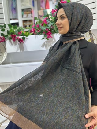 İthal Abiye Şal Gold-Siyah Rengi