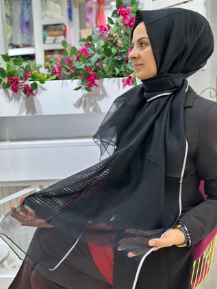 İthal Abiye Şal Siyah Rengi