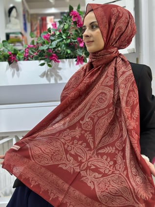 Siyane Desenli Pamuklu Şal Bordo Rengi