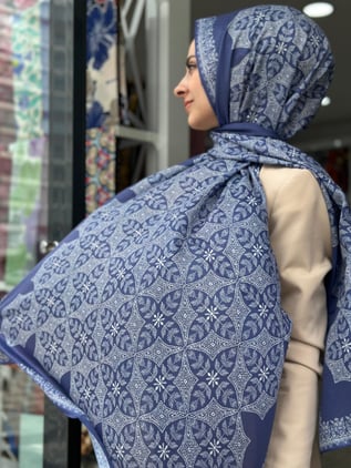 Siyane Desenli Pamuklu Şal Lacivert Rengi