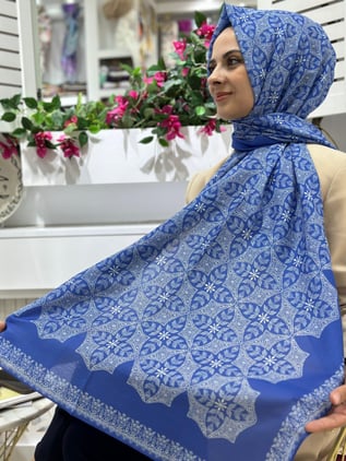 Siyane Desenli Pamuklu Şal Mavi Rengi
