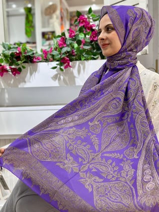 Siyane Desenli Pamuklu Şal Mor Rengi