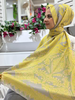 Siyane Desenli Pamuklu Şal Sarı Rengi