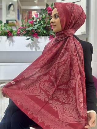 Siyane Desenli Pamuklu Şal Vişne Rengi