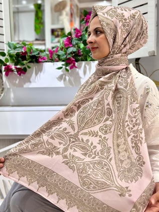 Siyane Desenli Pamuklu Şal Vizon Rengi