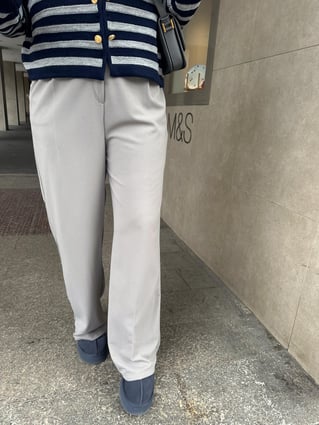 Beli Cırt Detaylı , Gri Palazzo Pantolon