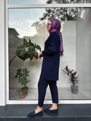 Omzu Şifon Kadın Triko Tunik Lacivert