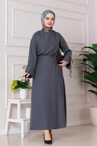 Linen Set with knots details-gray color