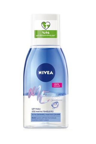 NIVEA Çift Fazlı Göz Makyaj Temizleyici 125ml,Hassas Kirpik Bakımı, Suya Dayanıklı Makyajı Çıkarır