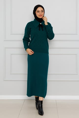 Knitted sweater dress Suit-Petrol color