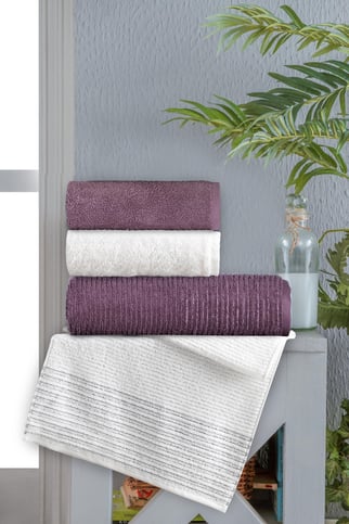 LİSA IVORY-PLUM PAMUK HAMAM SETİ 
