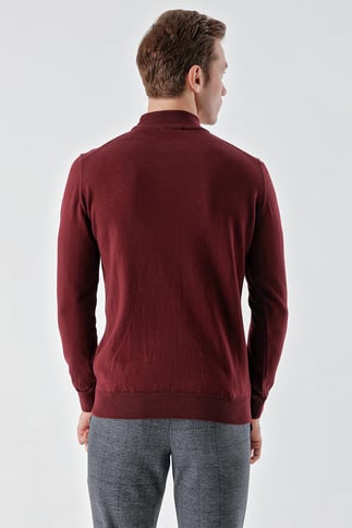 Morven Erkek Koyu Bordo Basic Yarım Balıkçı Yaka Dynamic Fit Rahat Kesim Triko