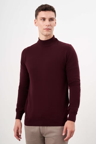Morven Erkek Koyu Bordo Basic Yarım Balıkçı Yaka Dynamic Fit Rahat Kesim Triko