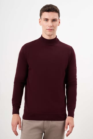 Morven Erkek Koyu Bordo Basic Yarım Balıkçı Yaka Dynamic Fit Rahat Kesim Triko