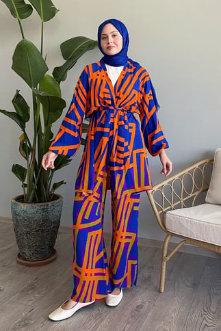 Striped Orange Viscose Two-Piece Set