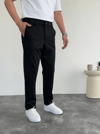 Siyah Boyfriend Klasik Kumaş Pantolon
