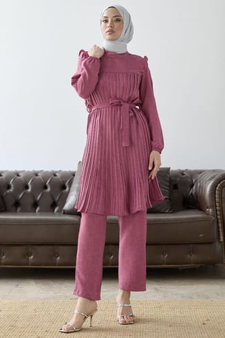 Front Pleated Ruffle Detail Fuchsia Suit