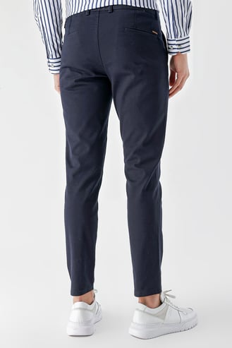 Morven Erkek Lacivert Pamuk Yan Cep Slim Fit Chino Pantolon