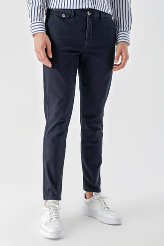 Morven Erkek Lacivert Pamuk Yan Cep Slim Fit Chino Pantolon