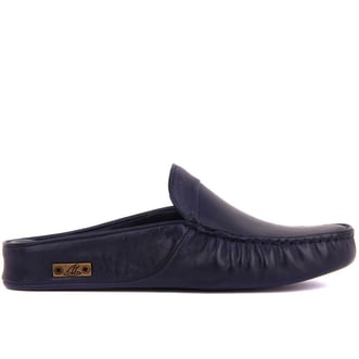 Navy Blue Leather Mens Home Slippers