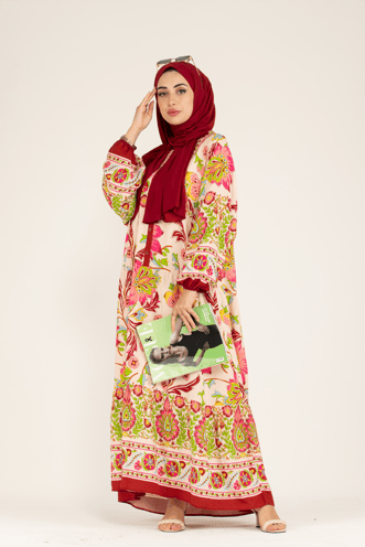 Alaçatı Viscose Dress -Burgundy Green