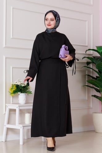 Linen Set with knots details-Black color