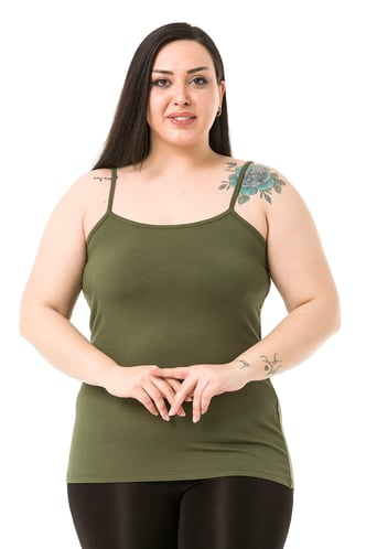 Büyük Beden İp Askılı Viskon Haki Body