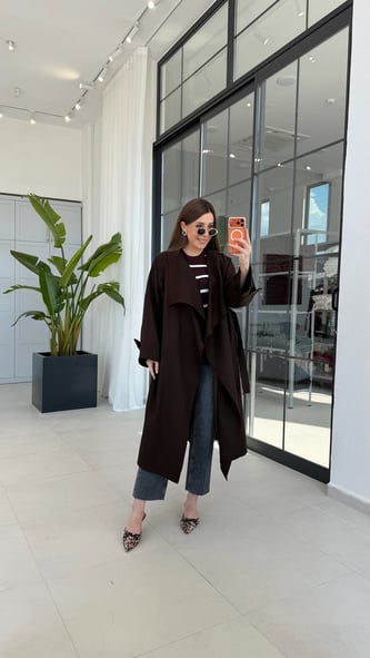 Acı Kahve Kuşaklı Trenç Ceket