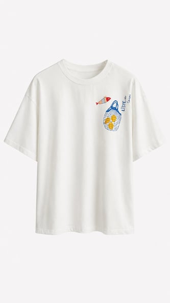 Balık Desenli T-shirt Ekru