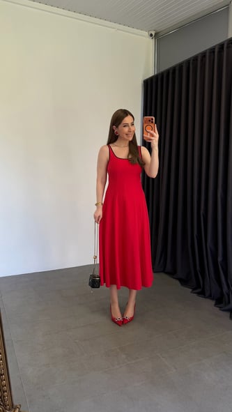 Biye Model Keten Elbise Kırmızı