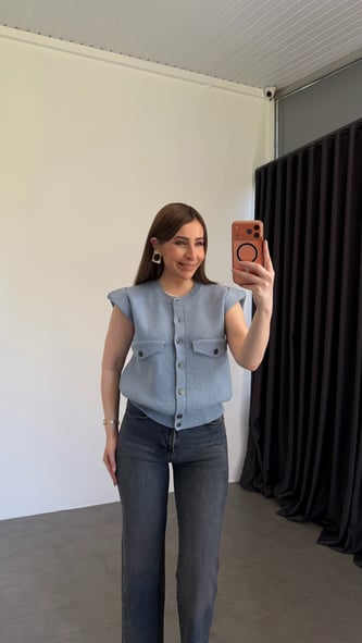 Blue Örmeli Zr Bluz Yelek Mavi