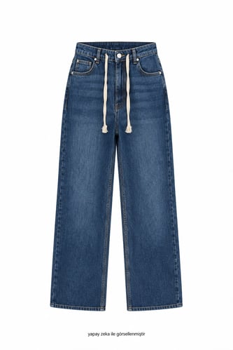 İp Bağcıklı Denim Jean Mavi