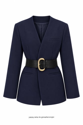 Mare Kalın Kemerli Blazer Ceket Lacivert