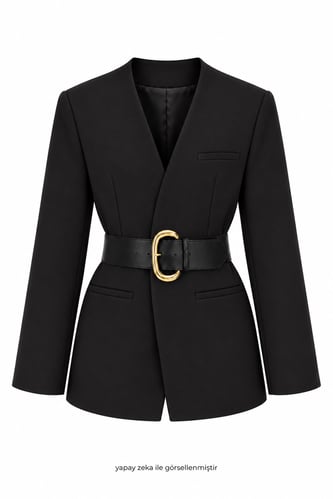 Mare Kalın Kemerli Blazer Ceket Siyah