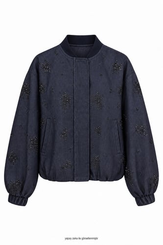 Minik Serpme Taşlı Bomber Ceket Lacivert