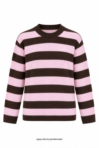 Nevwa Geniş Çizgili Triko Pembe