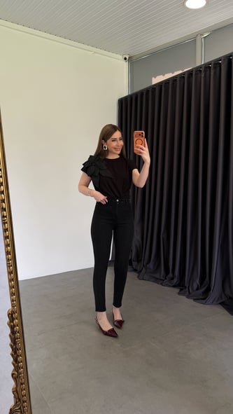 Önü Fleto Cepli Skinny Jean Füme