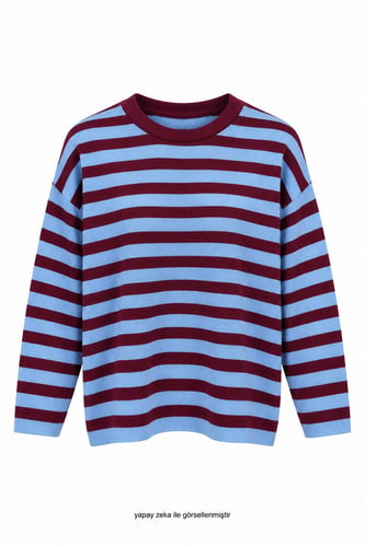 Pinterestt Style Çizgili Bluz Bordo