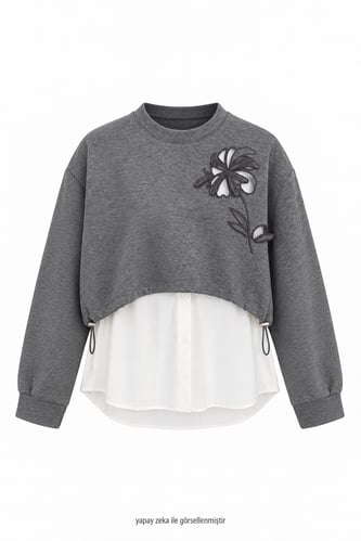 Ross Çiçek Aplikeli Sweatshirt Gri
