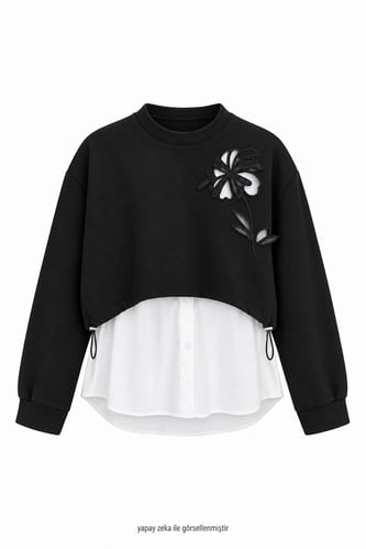 Ross Çiçek Aplikeli Sweatshirt Siyah