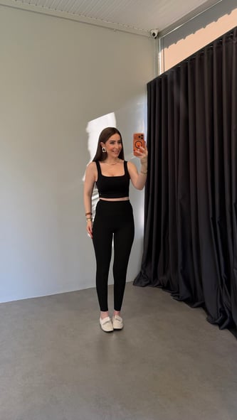 Şardonlu Ekstra Yüksek Bel Fit Oys Tayt Siyah