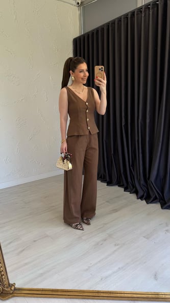 Waistcoat Takım Kahverengi