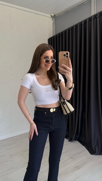 Fitilli Crop Beyaz